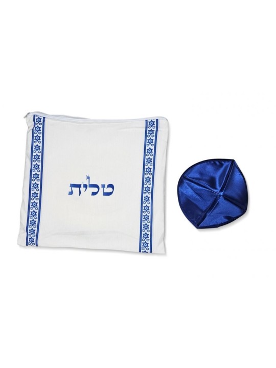 סט טלית אקרילי עטרת כחול כהה וכסף סטר... | טליתים מודרניים